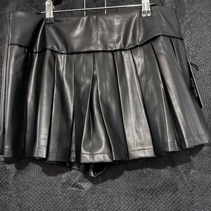 Haute Monde Black Faux Leather Mini Skirt/ Skort